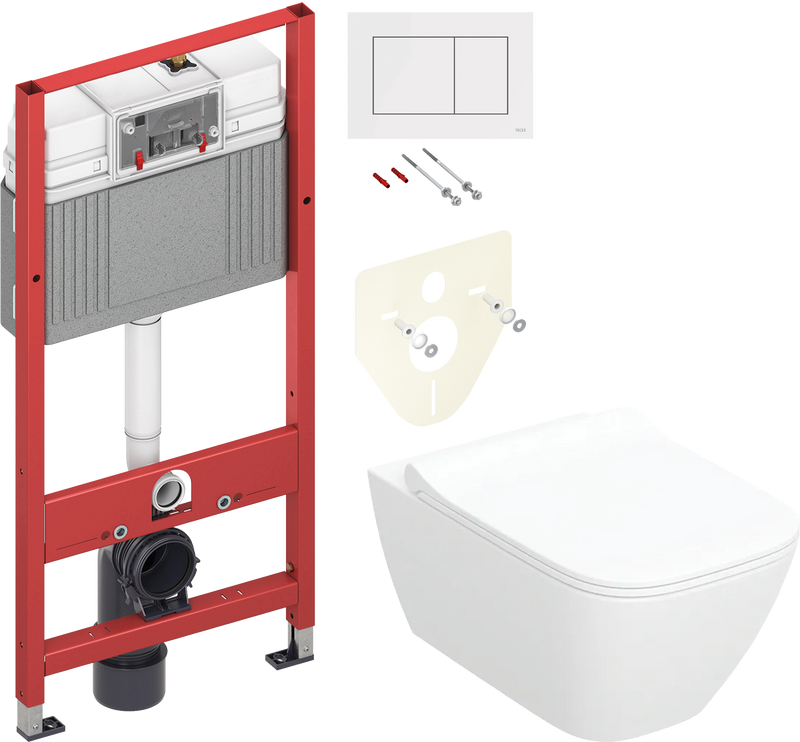 Комплект 2 в 1 Унитаз подвесной Geberit Smyle Square 500.685.01.1 + Инсталляция с кнопкой TECE Base 9400413