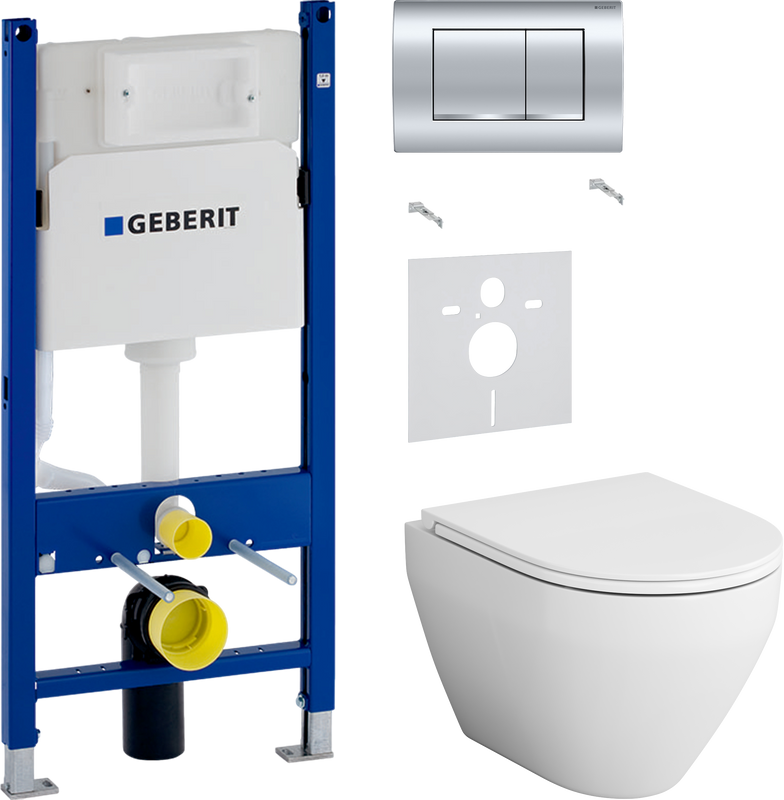 Комплект 3 в 1 Унитаз подвесной AM.PM Spirit V2.0 C701700SC + Звукоизоляция Geberit 156.050.00.1 + Инсталляция с кнопкой Duofix Delta 458.163.21.1
