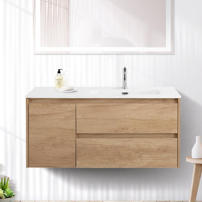 Тумба под раковину без столешницы BelBagno Kraft 100 R, 2 ящика, дверца, rovere nebrasca nature