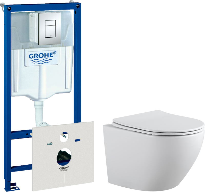 Комплект Унитаз подвесной Aquanet Cetus 2.0 W rimless + Инсталляция Grohe Rapid SL 38772001 3 в 1 с кнопкой смыва + Шумоизоляция 37131000