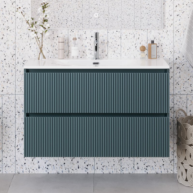 Тумба под раковину без столешницы BelBagno Uno-mini 100 подвесная, 2 ящика, матовая голубая