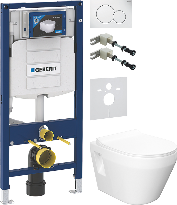 Комплект 5 в 1 Унитаз подвесной Керамин Бари Slim МЛ CDB00022778 + Крепления Geberit Duofix 111.815.00.1 к стене + Звукоизоляция 156.050.00.1 + Инсталляция UP 320 111.300.00.5 + Кнопка Sigma 01 115.770.11.5