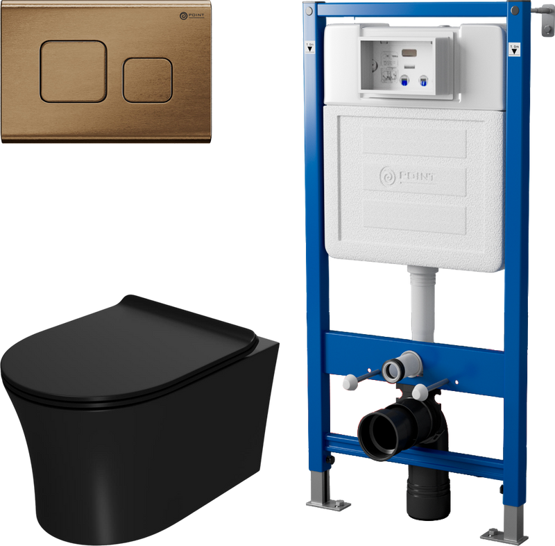Комплект 3 в 1 Унитаз подвесной Point Вега PN41711BM + Инсталляция PN45122 + Кнопка Афина PN44041BB