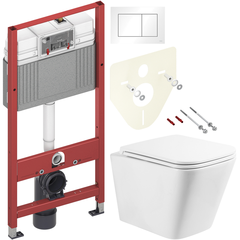 Комплект 3 в 1 Унитаз подвесной BelBagno Ardente-R BB520CHR безободковый + Крышка BB2322SC с микролифтом + Инсталляция с кнопкой TECE Base 9400413