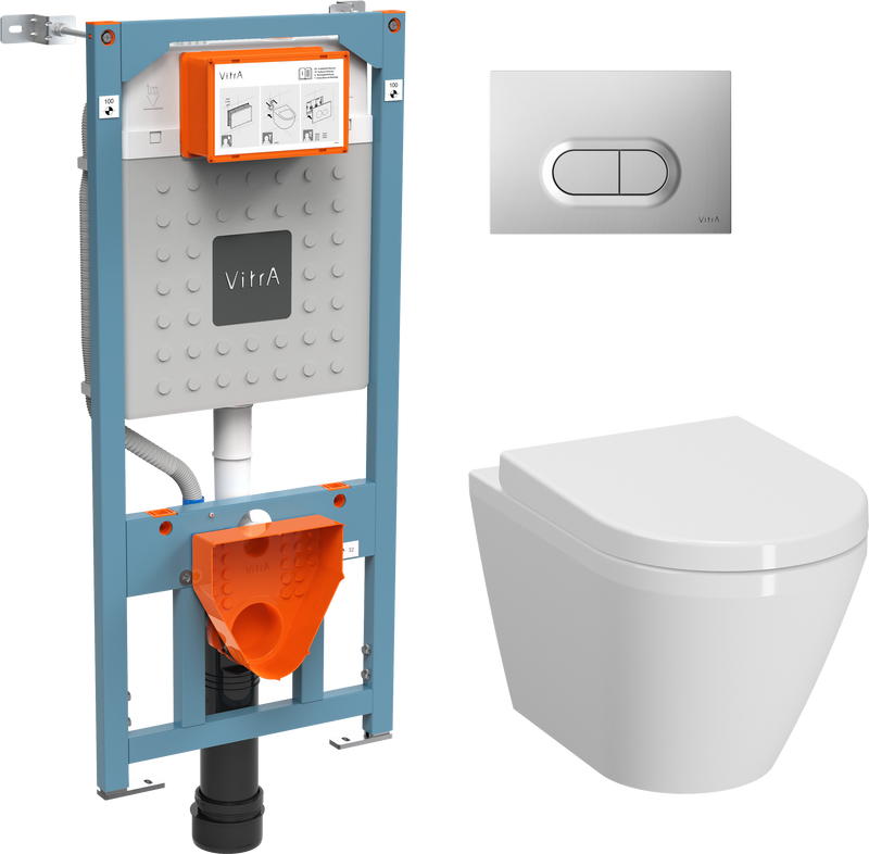 Комплект VitrA Integra Round L-box 9004B003-7202 подвесной унитаз безободковый, с микролифтом + инсталляция + кнопка