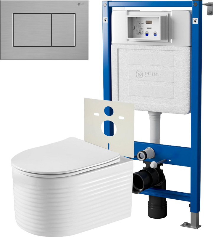 Комплект 3 в 1 Унитаз подвесной Point Омега PN41902 + Инсталляция PN45120 + Кнопка Ника PN44081SB