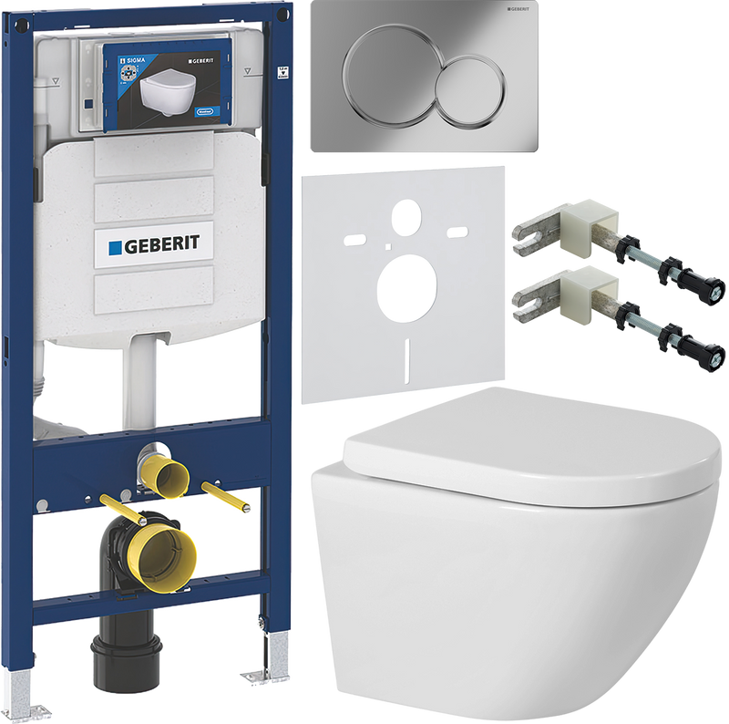 Комплект 6 в 1 Унитаз подвесной BelBagno Sfera-r BB046CHR + Крышка Norma BB865SC с микролифтом + Инсталляция Geberit Duofix UP 320 111.300.00.5 + Кнопка Sigma 01 115.770.21.5 + Крепления 111.815.00.1 к стене + Звукоизоляция 156.050.00.1