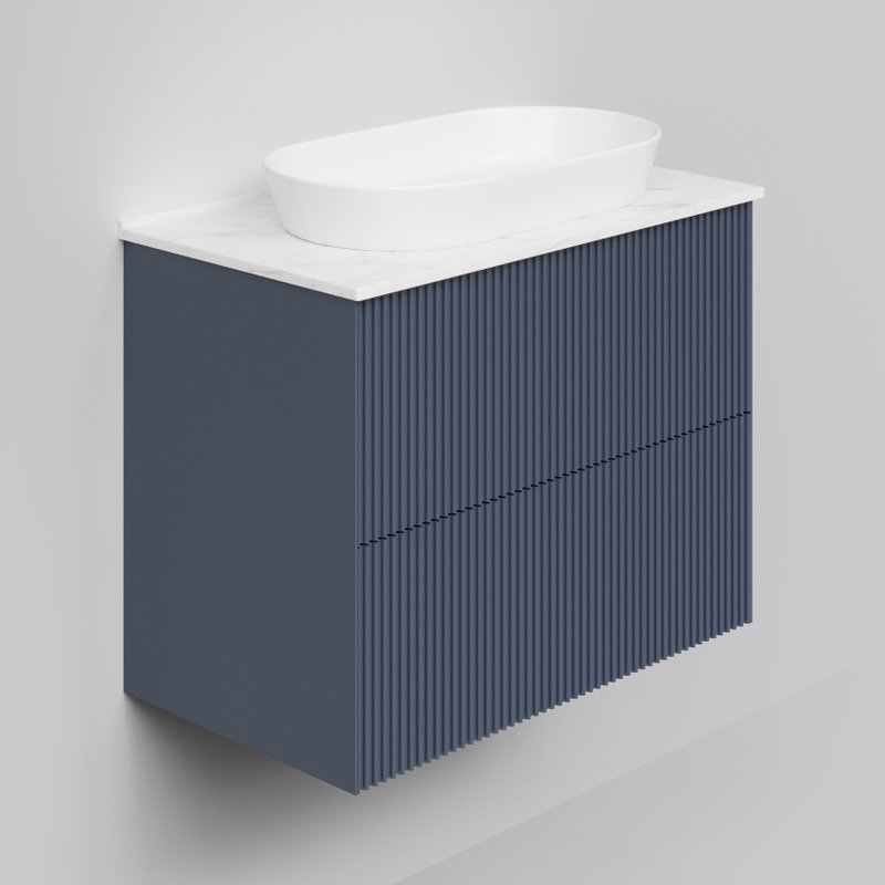 Тумба под раковину со столешницей La Fenice Terra Twin 80 подвесная, blu grigio, столешница белый мрамор