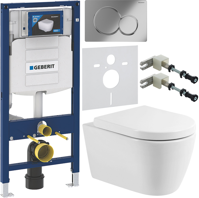 Комплект 6 в 1 Унитаз подвесной BelBagno Marino BB105CHR безободковый + Крышка BB105SC с микролифтом, петли хром + Инсталляция Geberit Duofix UP 320 111.300.00.5 + Кнопка Sigma 01 115.770.21.5 + Крепления 111.815.00.1 к стене + Звукоизоляция 156.050.00.1