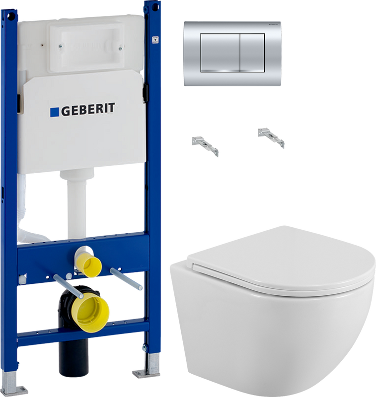 Комплект 2 в 1 Унитаз подвесной BelBagno Uno BB3105CHR/SC + Инсталляция с кнопкой Geberit Duofix Delta 458.163.21.1