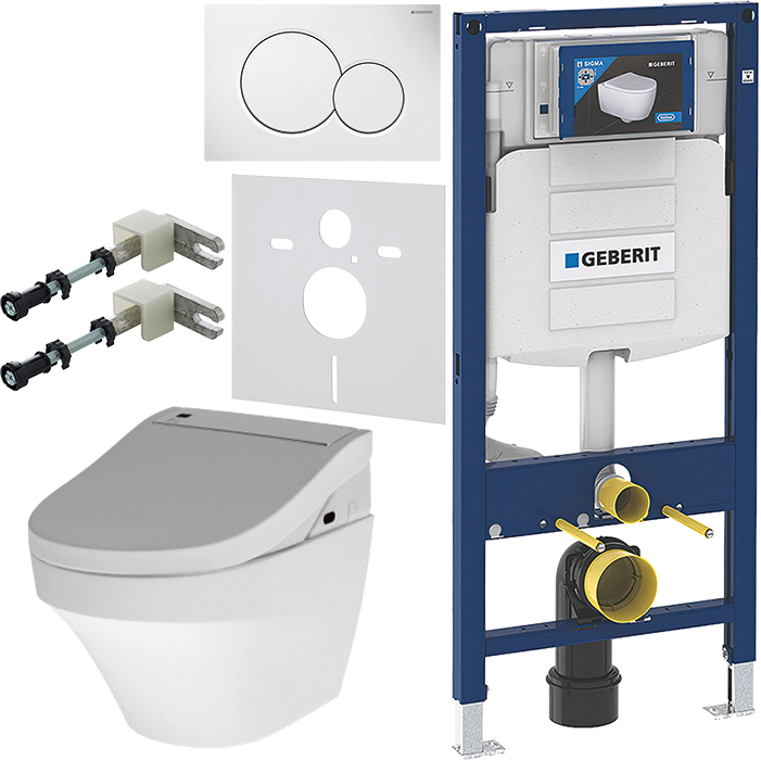 Комплект 6 в 1 Унитаз подвесной AM.PM Inspire FlashClean C501700WH + Крышка Admire CCC7851WH с функцией биде, петли хром + Инсталляция Geberit Duofix UP 320 111.300.00.5 + Кнопка Sigma 01 115.770.11.5 + Крепления 111.815.00.1 к стене + Звукоизоляция 156.0