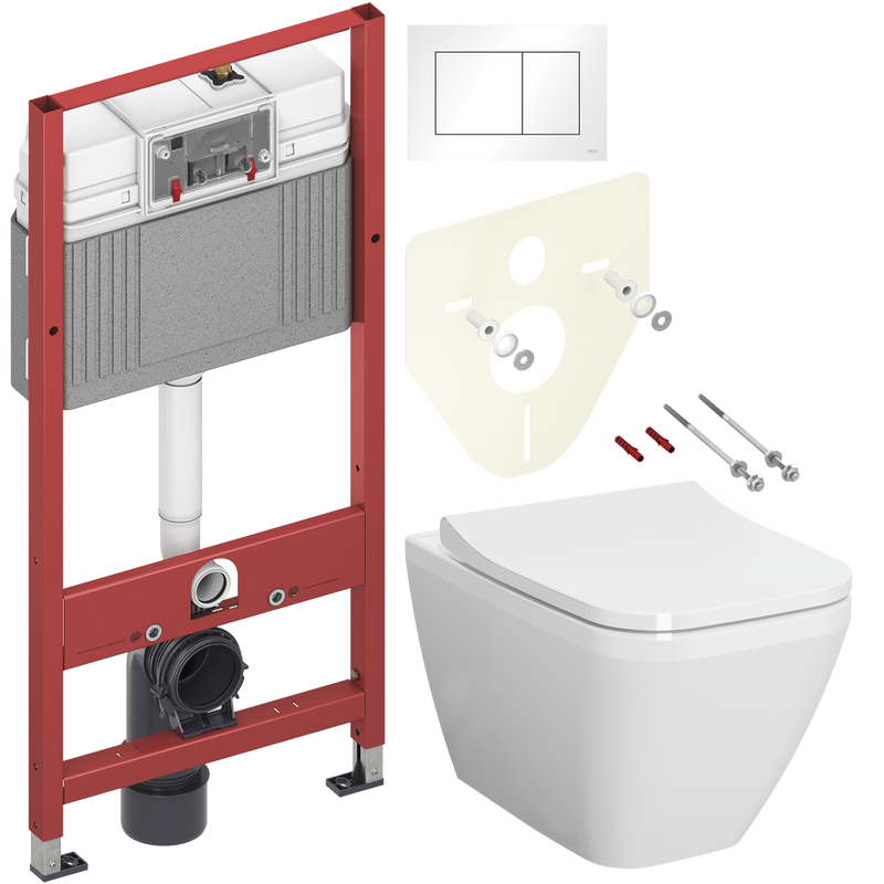 Комплект 3 в 1 Унитаз подвесной VitrA Integra Square 7082B003-0075 + Крышка Integra Square 191-003-009 с микролифтом + Инсталляция с кнопкой TECE Base 9400413