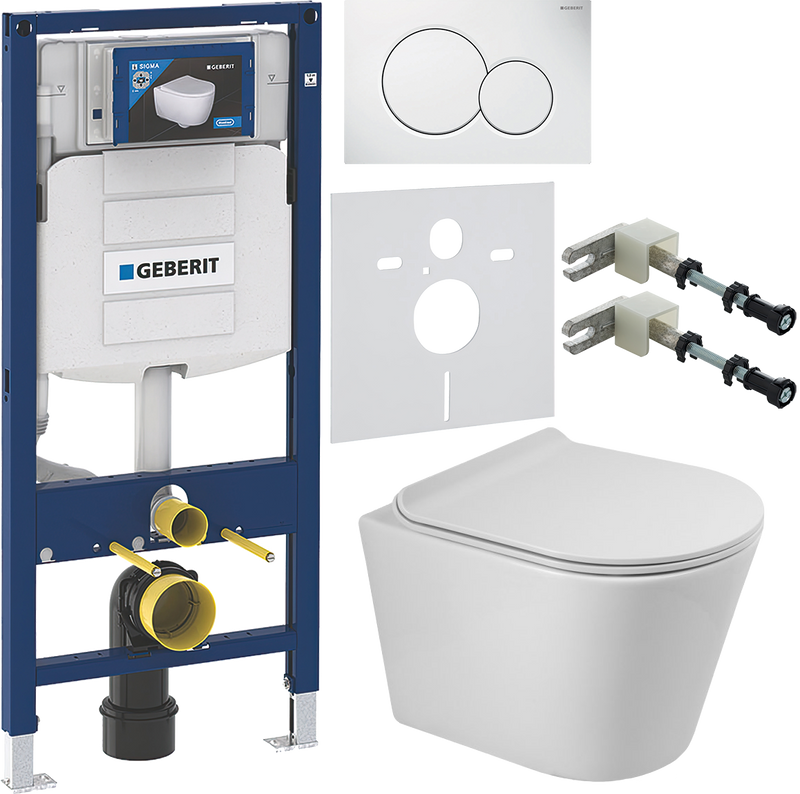 Комплект 6 в 1 Унитаз подвесной BelBagno Flay-r BB053CHR + Крышка BB901SC с микролифтом + Инсталляция Geberit Duofix UP 320 111.300.00.5 + Кнопка Sigma 01 115.770.11.5 + Крепления 111.815.00.1 к стене + Звукоизоляция 156.050.00.1