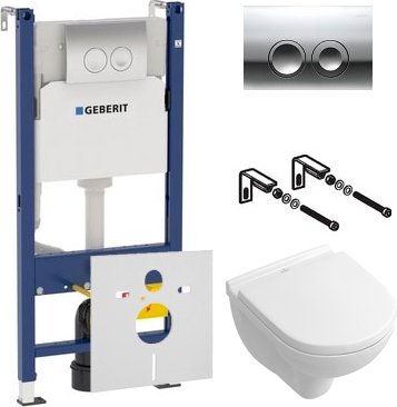 Комплект 3 в 1 Унитаз подвесной Villeroy & Boch O.Novo O.novo 5688 H1 01 + Звукоизоляция Geberit 156.050.00.1 + Инсталляция с кнопкой Duofix Delta 458.124.21.1