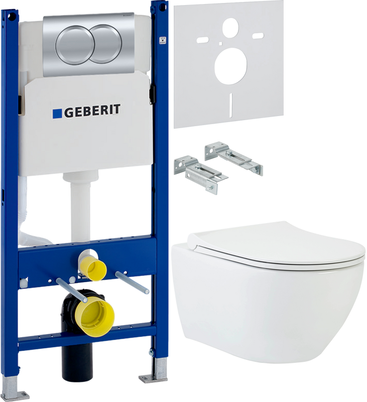 Комплект 3 в 1 Унитаз подвесной beWash Bogen 88303601 глянцевый белый + Инсталляция с кнопкой Geberit Duofix Delta 458.149.21.1 + Звукоизоляция 156.050.00.1