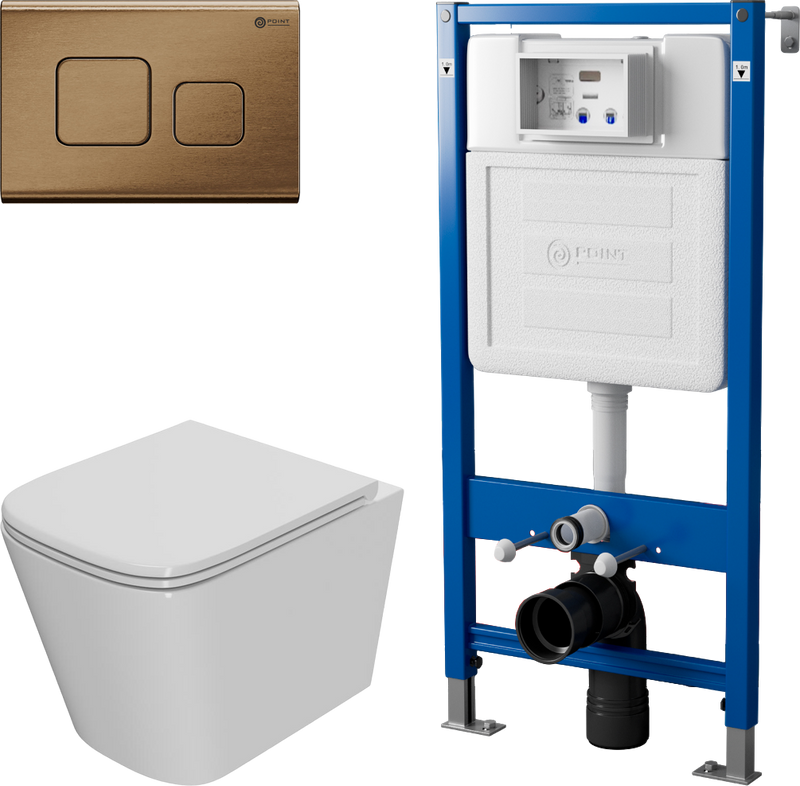 Комплект 3 в 1 Унитаз подвесной Point Ника PN41081 + Инсталляция PN45122 + Кнопка Афина PN44041BB