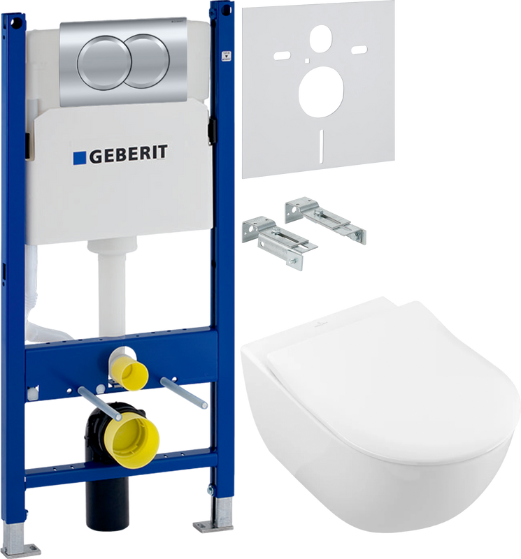 Комплект 3 в 1 Унитаз подвесной Villeroy & Boch Subway 2.0 5614R201 + Звукоизоляция Geberit 156.050.00.1 + Инсталляция с кнопкой Duofix Delta 458.149.21.1