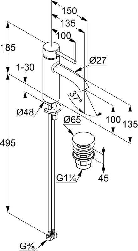 Смеситель для раковины Kludi Bozz 382883976, черный