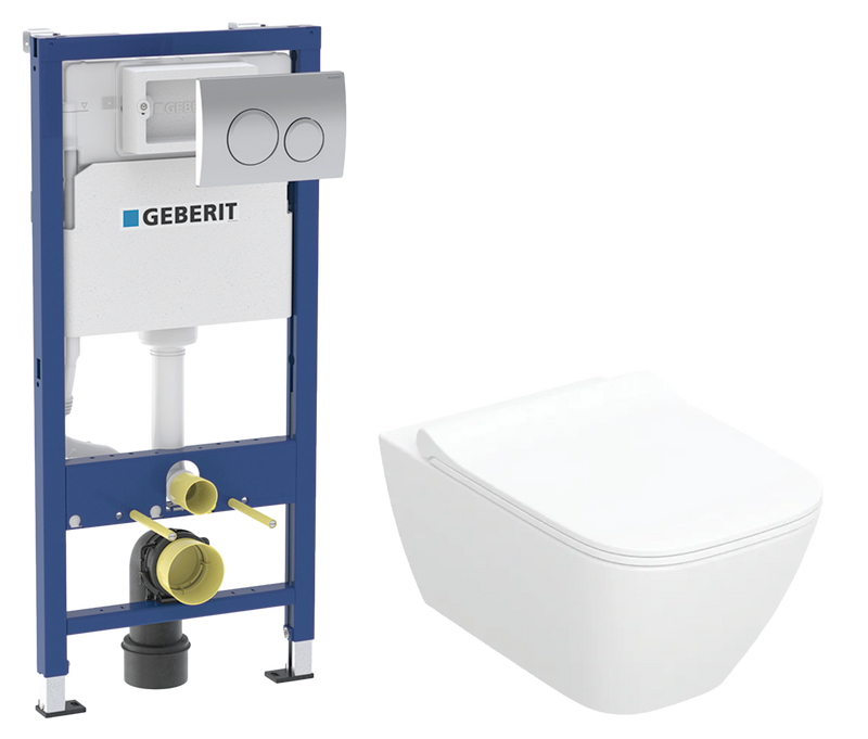Комплект 2 в 1 Унитаз подвесной Geberit Smyle Square 500.685.01.1 + Инсталляция с кнопкой Delta 20 458.118.21.2