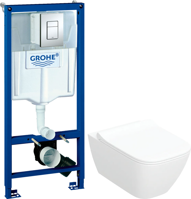 Комплект 2 в 1 Унитаз подвесной Geberit Smyle Square 500.685.01.1 + Инсталляция с кнопкой Grohe Rapid SL 38772001