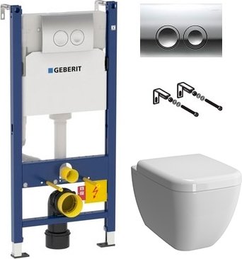 Комплект 3 в 1 Унитаз подвесной VitrA Shift 7742B003-0075 белая глянцевая + Крышка 91-003-009 с микролифтом, петли хром + Инсталляция с кнопкой Geberit Duofix Delta 458.124.21.1
