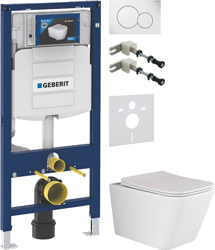 Комплект 5 в 1 Унитаз подвесной Ceramicanova Metric Rimless CN3007 + Крепления Geberit Duofix 111.815.00.1 к стене + Звукоизоляция 156.050.00.1 + Инсталляция UP 320 111.300.00.5 + Кнопка Sigma 01 115.770.11.5