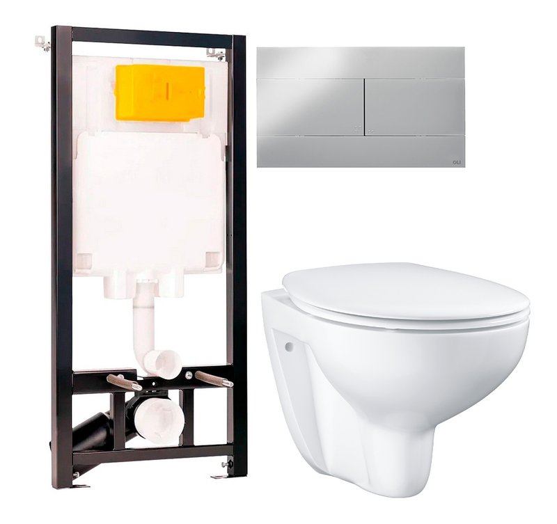 Комплект 2 в 1 Унитаз подвесной Grohe Bau Ceramic 39351000 + Инсталляция с кнопкой OLI 80 ECO Sanitarblock mechanic