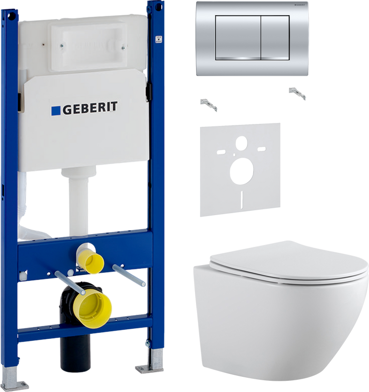 Комплект 3 в 1 Унитаз подвесной Aquanet Cetus 2.0 W + Звукоизоляция Geberit 156.050.00.1 + Инсталляция с кнопкой Duofix Delta 458.163.21.1
