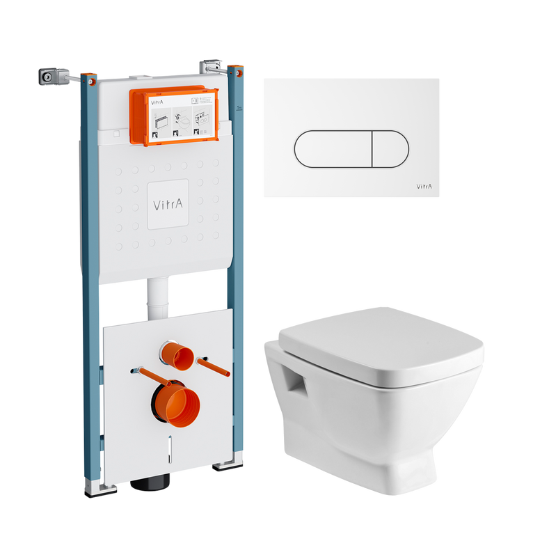 Комплект 3 в 1 Унитаз подвесной Santek Нео 1WH302423 + Инсталляция VitrA V-Fix Core 732-5800-01PV + Кнопка Root Round 740-2200