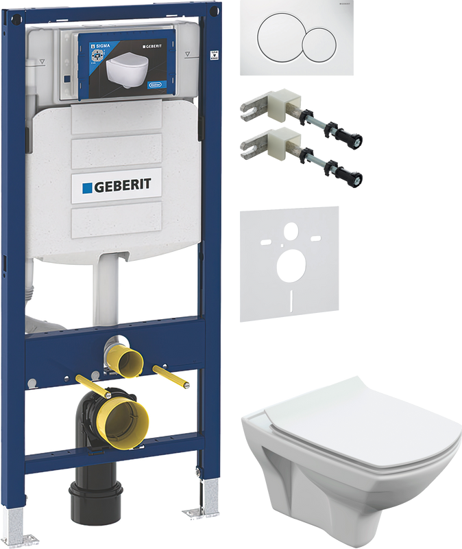 Комплект 5 в 1 Унитаз подвесной Cersanit Carina XL Clean On DPL EO + Крепления Geberit Duofix 111.815.00.1 к стене + Звукоизоляция 156.050.00.1 + Инсталляция UP 320 111.300.00.5 + Кнопка Sigma 01 115.770.11.5
