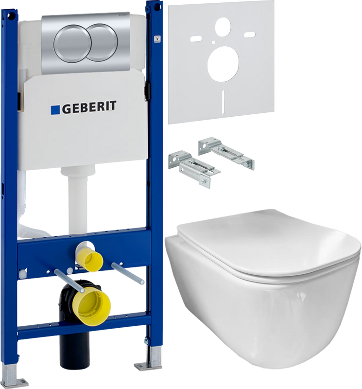 Комплект 3 в 1 Унитаз подвесной Ceramicanova New Day CN3005 + Инсталляция с кнопкой Geberit Duofix Delta 458.149.21.1 + Звукоизоляция 156.050.00.1