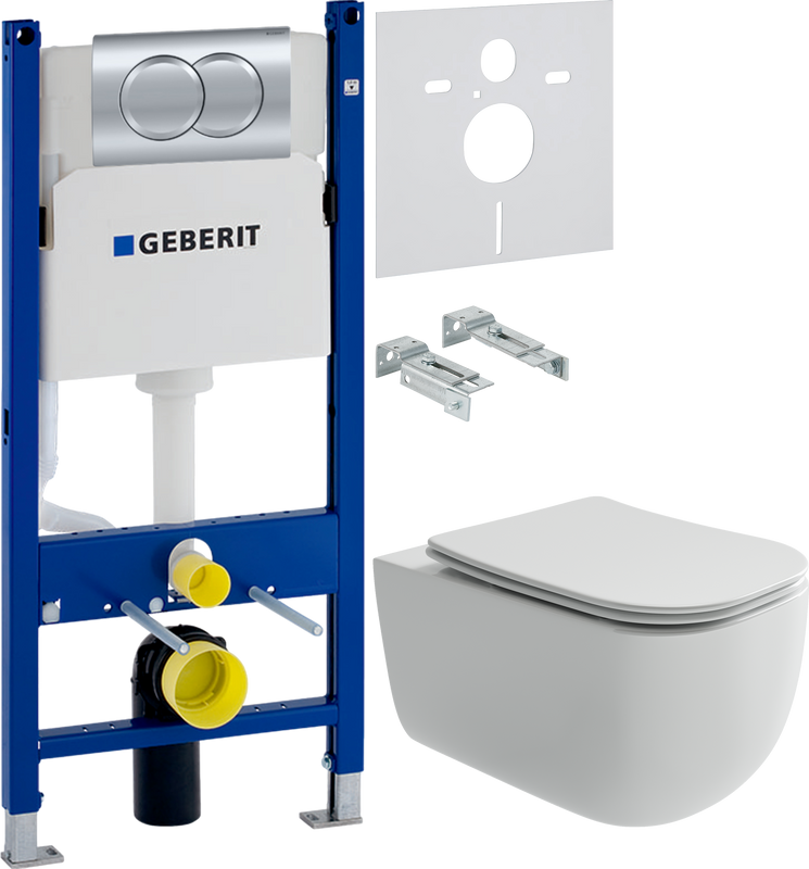 Комплект 3 в 1 Унитаз подвесной Ceramicanova Noel CN3013 + Инсталляция с кнопкой Geberit Duofix Delta 458.149.21.1 + Звукоизоляция 156.050.00.1
