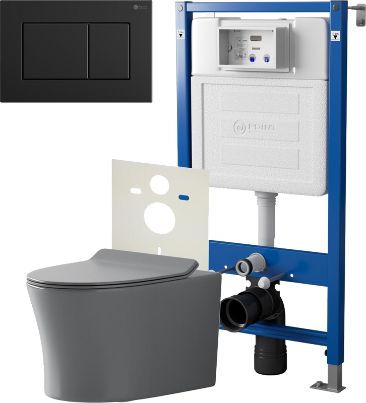 Комплект 3 в 1 Унитаз подвесной Point Вега PN41711GM + Инсталляция PN45120 + Кнопка Ника PN44081BM