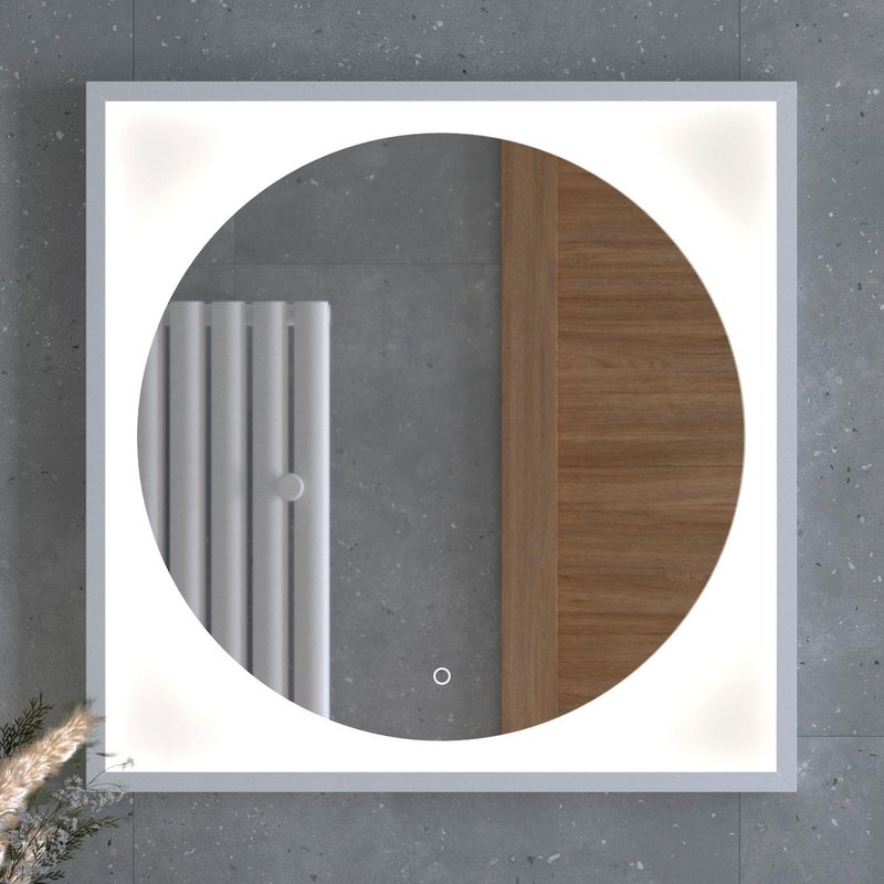 Зеркало Defesto Eclipse DF 2227S 70х70, белая рама, с LED-подсветкой, 4500К, сенсорный выключатель