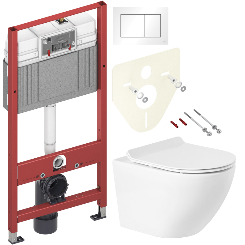 Комплект 3 в 1 Унитаз подвесной BelBagno Sfera-r BB046CH-TOR безободковый + Крышка Piano BB2111SC с микролифтом + Инсталляция с кнопкой TECE Base 9400413