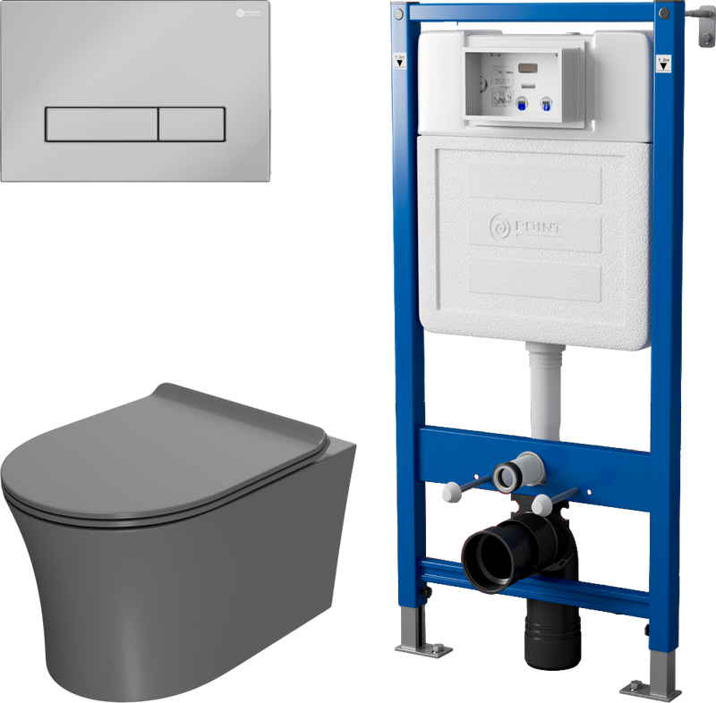 Комплект 3 в 1 Унитаз подвесной Point Вега PN41711GM + Инсталляция PN45122 + Кнопка Меркурий PN44831C