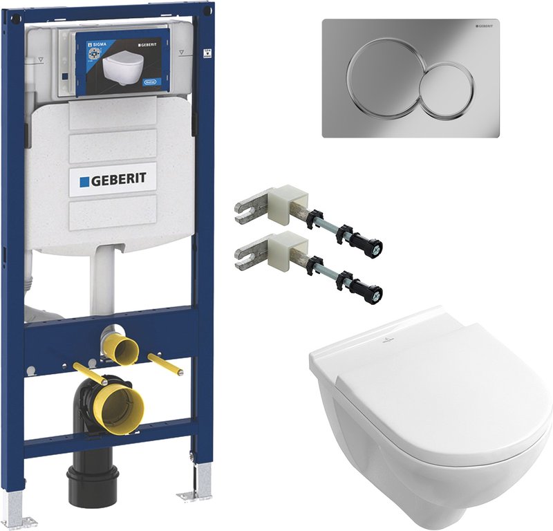Комплект Унитаз подвесной Villeroy & Boch O.Novo 5660HR01 + Кнопка Geberit Sigma 01 115.770.21.5 хром + Крепления Duofix 111.815.00.1 к стене + Инсталляция UP 320 111.300.00.5