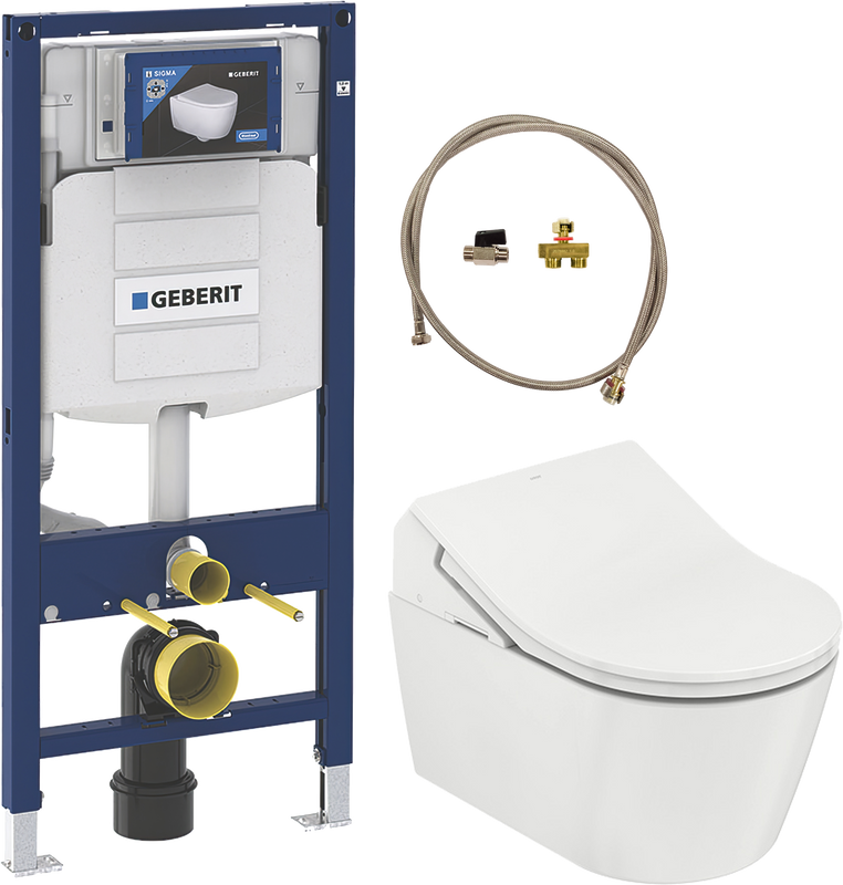 Комплект 4 в 1 Унитаз подвесной Toto RP CW542ERY безободковый + Крышка Washlet RX TCF894CG#NW1 с дистанционным управлением + Инсталляция Geberit Duofix UP 320 111.300.00.5 + Подводка SHXCK94 для инсталляции Geberit