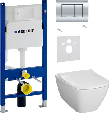 Комплект 3 в 1 Унитаз подвесной Geberit Smyle Square 500.683.01.1 + Звукоизоляция 156.050.00.1 + Инсталляция с кнопкой Duofix Delta 458.163.21.1