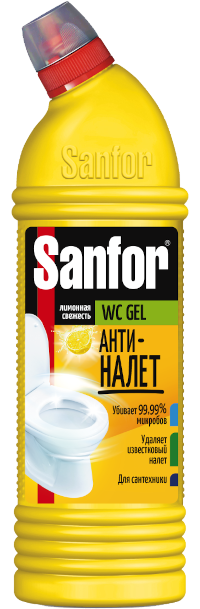 Универсальное моющее средство Sanfor WC Gel Антиналет, лимонная свежесть, 1 л