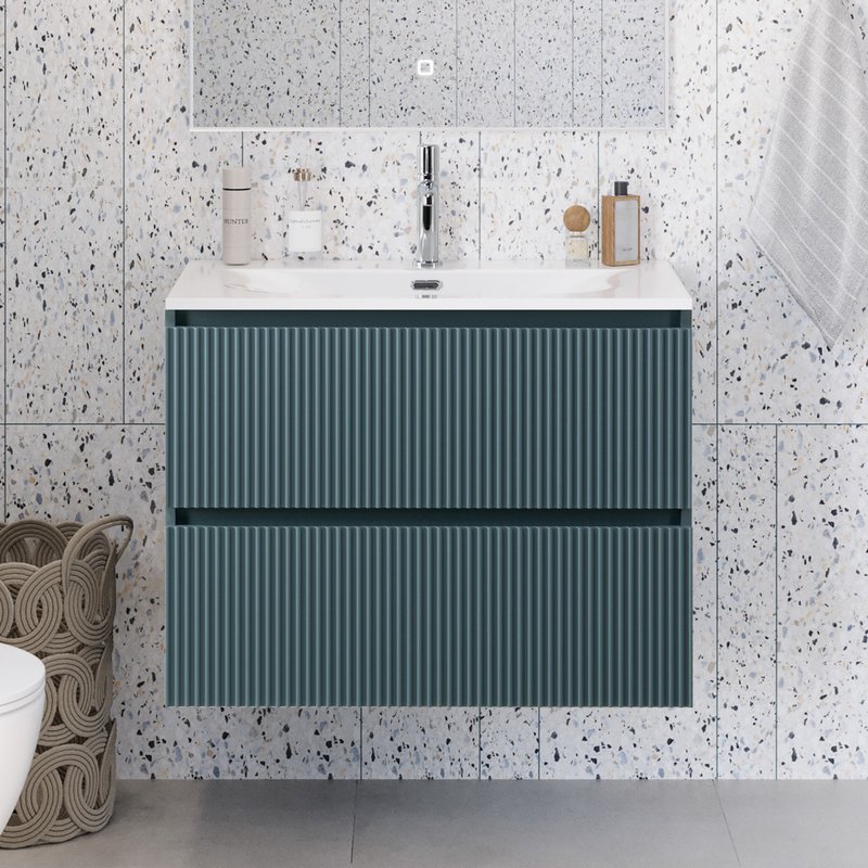 Тумба под раковину без столешницы BelBagno Uno-mini 80 подвесная, 2 ящика, матовая голубая