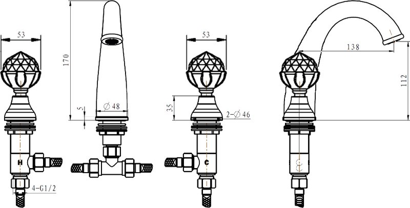 Смеситель для раковины Boheme Brillante Presente 357